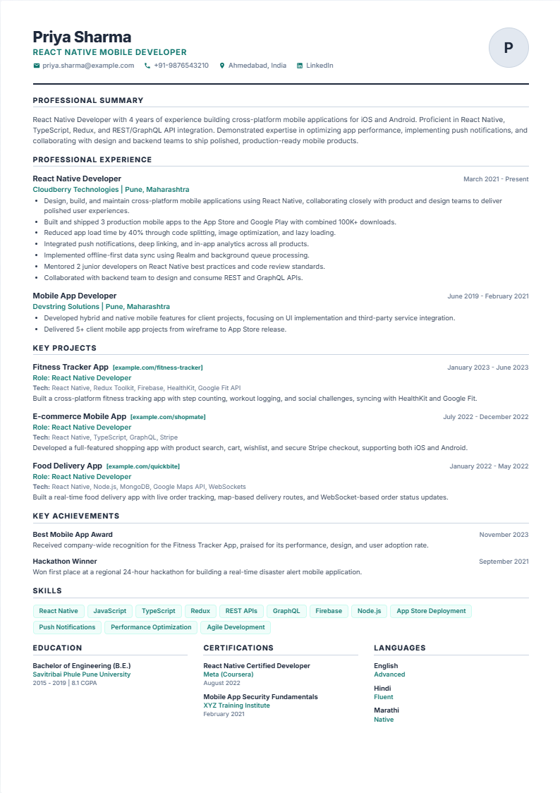 Compact resume template preview