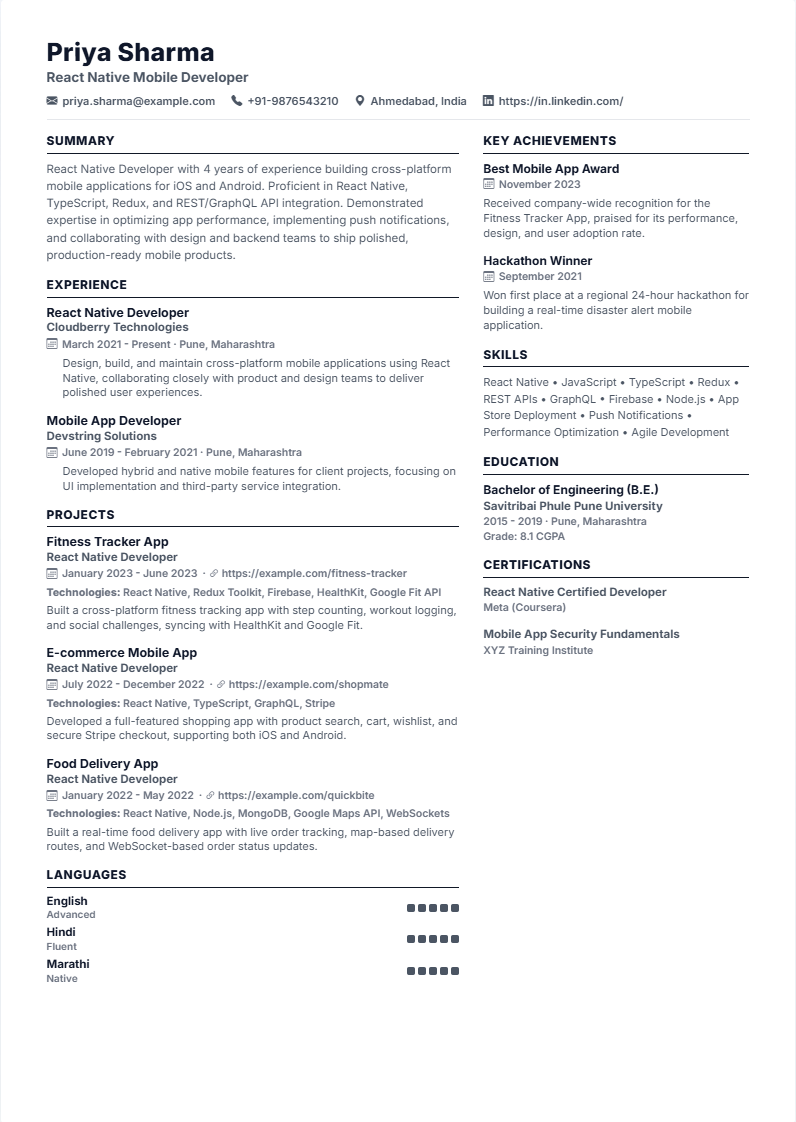 Classic Modern resume template preview